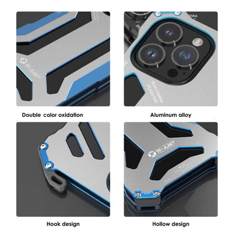 For iPhone 14 Pro R-JUST RJ17 Shockproof Armor Metal Phone Case(Blue) by R-JUST