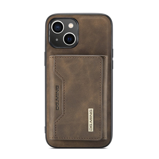 For iPhone 14 DG.MING M2 Series 3-Fold Card Bag Leather Case(Coffee) by DG.MING
