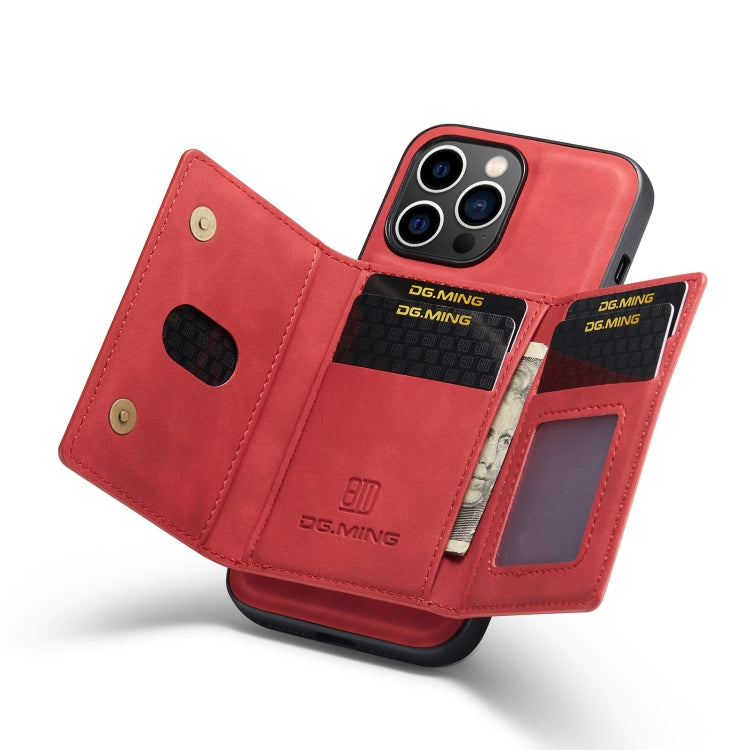For iPhone 14 Pro Max DG.MING M2 Series 3-Fold Card Bag Leather Case(Red) by DG.MING