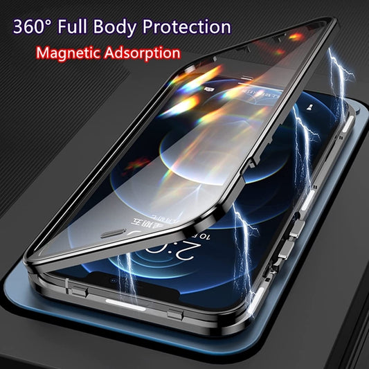 For iPhone 14 Plus Dual-Lock Anti-peeping Glass 360 Full Body Frosted Magnetic Phone Case(Silver) by buy2fix