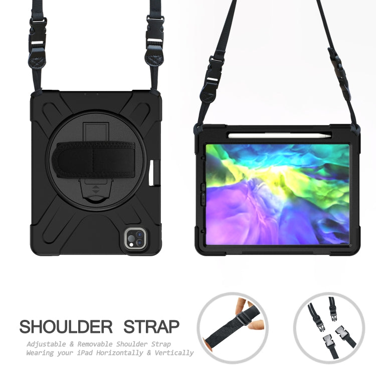 For iPad Pro 12.9 2020 / 2018 360 Degree Rotation Silicone Protective Cover with Holder & Hand Strap & Long Strap & Pencil Slot(Black) - iPad Pro 12.9 (2020) Cases by buy2fix | Online Shopping UK | buy2fix