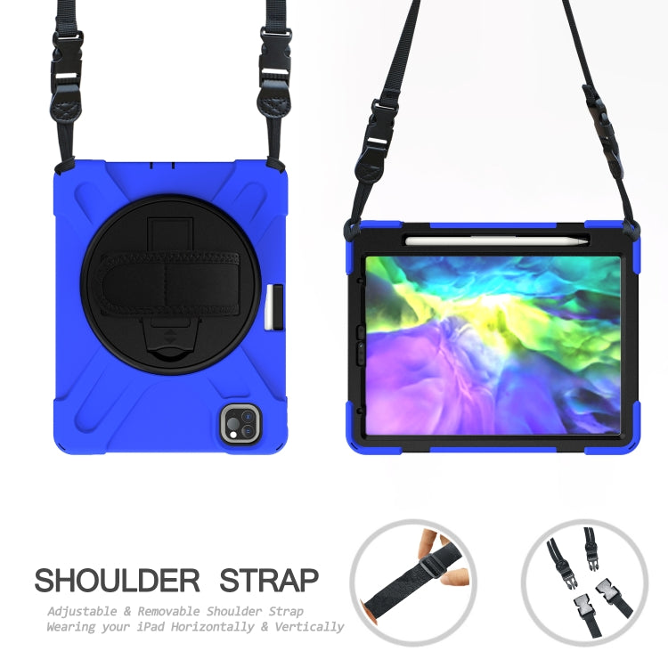 For iPad Pro 12.9 2020 / 2018 360 Degree Rotation Silicone Protective Cover with Holder & Hand Strap & Long Strap & Pencil Slot(Blue) - iPad Pro 12.9 (2020) Cases by buy2fix | Online Shopping UK | buy2fix