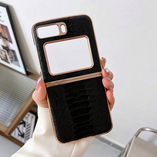 For Motorola Moto Razr 2022 Genuine Leather Weilai Series Nano Plating Phone Case(Black) by buy2fix