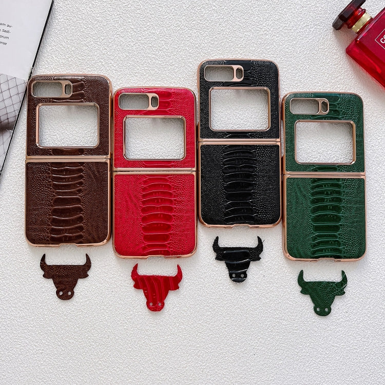 For Motorola Moto Razr 2022 Genuine Leather Weilai Series Nano Plating Phone Case(Coffee) by buy2fix