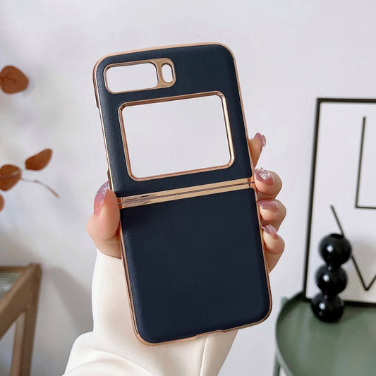 For Motorola Moto Razr 2022 Genuine Leather Xiaoya Series Nano Plating Phone Case(Blue) by buy2fix