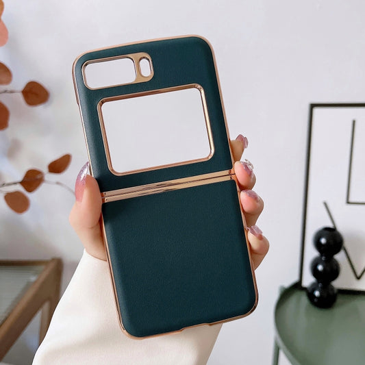 For Motorola Moto Razr 2022 Genuine Leather Xiaoya Series Nano Plating Phone Case(Dark Green) by buy2fix