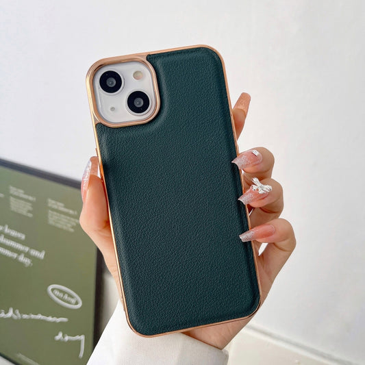 For iPhone 14 Pro Max Waves Series Nano Electroplating Genuine Leather Phone Case(Green) - iPhone 14 Pro Max Cases by buy2fix | Online Shopping UK | buy2fix