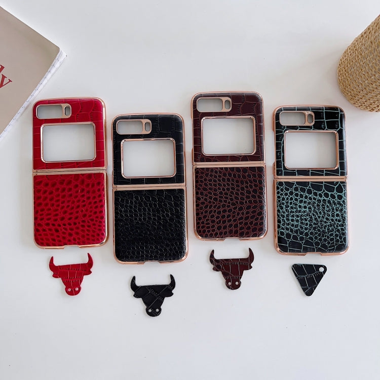 For Motorola Moto Razr 2022 Crocodile Texture Genuine Leather Nano Electroplating Phone Case(Dark Green) by buy2fix