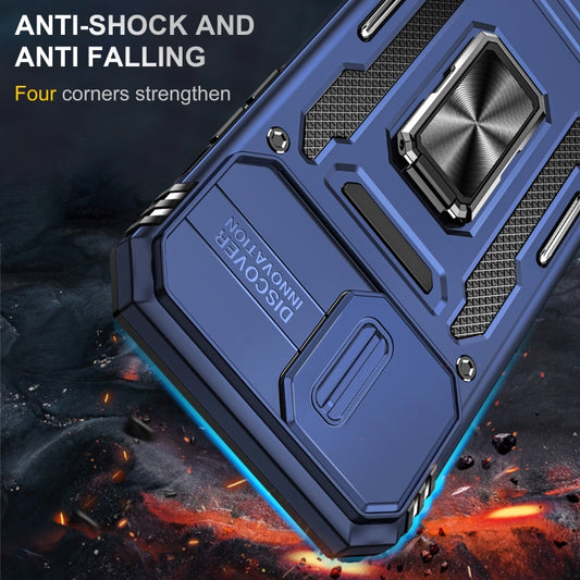 For iPhone 12 Pro Armor PC + TPU Camera Shield Phone Case(Navy Blue) by buy2fix