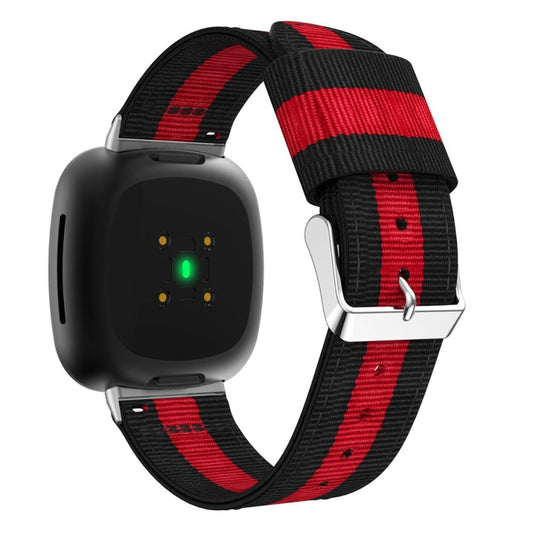 For Fitbit Versa 4 / Sense 2 Universal Stripe Nylon Watch Band(Black Red Black) by buy2fix