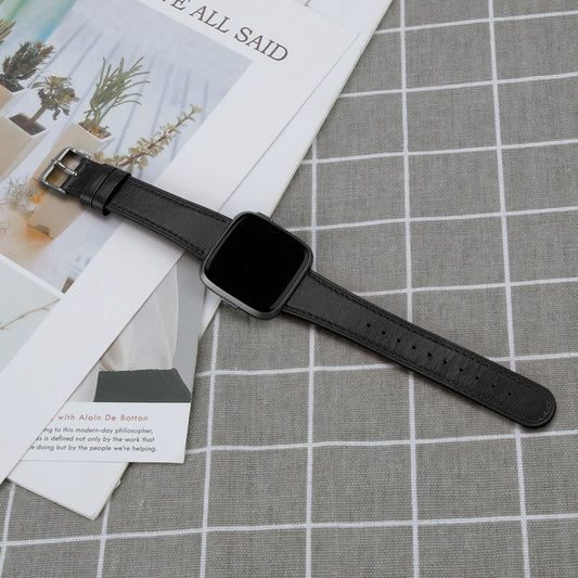 For Fitbit Versa 4 / Sense 2 Round Tail Genuine Leather Watch Band(Black) by buy2fix