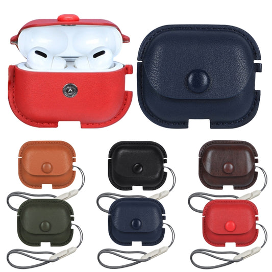 For AirPods Pro 2 Litchi Texture PU Leather Earphone Protective Case with Lanyard(Blue) by buy2fix