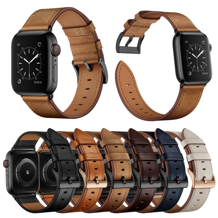 Classic Cowhide Genuine Leather Watch Band For Apple Watch Ultra 49mm&Watch Ultra 2 49mm / Series 9&8&7 45mm / SE 3&SE 2&6&SE&5&4 44mm / 3&2&1 42mm(Black) by buy2fix