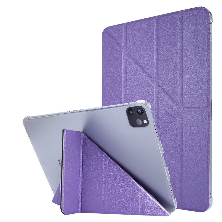 For iPad Air 13 2024 / 2025 / Pro 12.9 2020 Silk Texture Horizontal Deformation Flip Leather Tablet Case with Three-folding Holder(Purple) - iPad Pro 12.9 (2020) Cases by buy2fix | Online Shopping UK | buy2fix