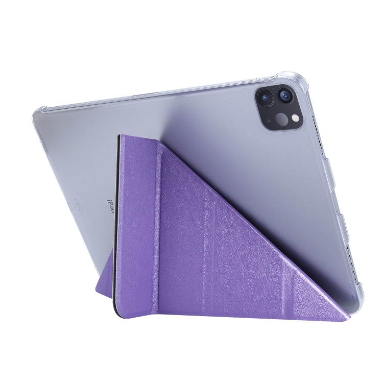 For iPad Air 13 2024 / 2025 / Pro 12.9 2020 Silk Texture Horizontal Deformation Flip Leather Tablet Case with Three-folding Holder(Purple) - iPad Pro 12.9 (2020) Cases by buy2fix | Online Shopping UK | buy2fix