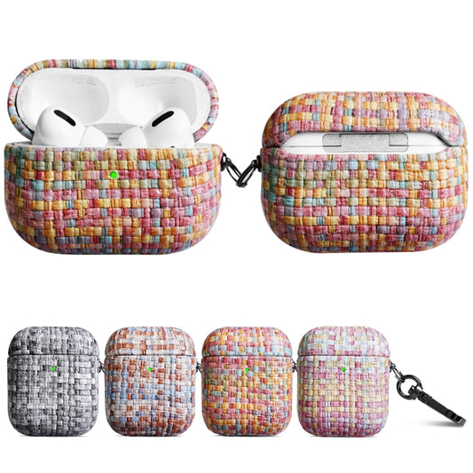 For AirPods 1 / 2 Weave Texture PU Shockproof Earphone Protective Case with Hook(Rainbow) by buy2fix