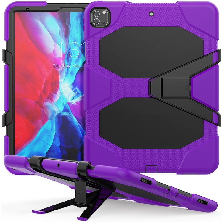 For iPad Pro 12.9 inch (2020) Shockproof Colorful Silicon + PC Protective Tablet Case with Holder & Shoulder Strap & Hand Strap (Purple) - iPad Pro 12.9 (2020) Cases by buy2fix | Online Shopping UK | buy2fix