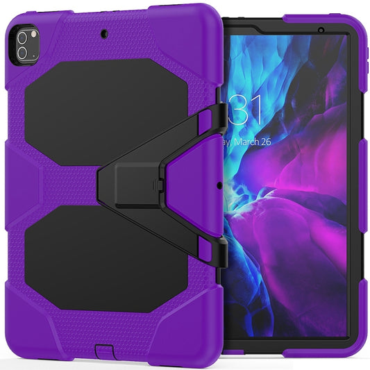 For iPad Pro 12.9 inch (2020) Shockproof Colorful Silicon + PC Protective Tablet Case with Holder & Shoulder Strap & Hand Strap (Purple) - iPad Pro 12.9 (2020) Cases by buy2fix | Online Shopping UK | buy2fix