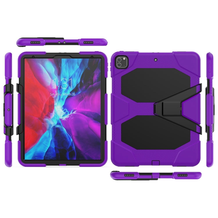 For iPad Pro 12.9 inch (2020) Shockproof Colorful Silicon + PC Protective Tablet Case with Holder & Shoulder Strap & Hand Strap (Purple) - iPad Pro 12.9 (2020) Cases by buy2fix | Online Shopping UK | buy2fix
