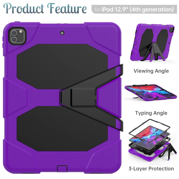 For iPad Pro 12.9 inch (2020) Shockproof Colorful Silicon + PC Protective Tablet Case with Holder & Shoulder Strap & Hand Strap (Purple) - iPad Pro 12.9 (2020) Cases by buy2fix | Online Shopping UK | buy2fix