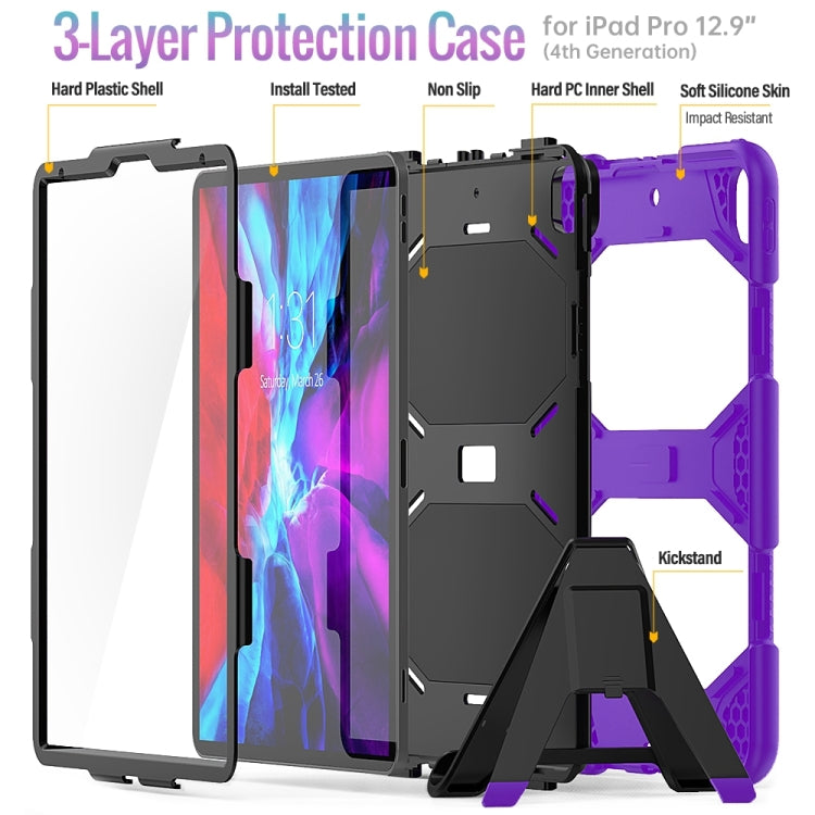 For iPad Pro 12.9 inch (2020) Shockproof Colorful Silicon + PC Protective Tablet Case with Holder & Shoulder Strap & Hand Strap (Purple) - iPad Pro 12.9 (2020) Cases by buy2fix | Online Shopping UK | buy2fix