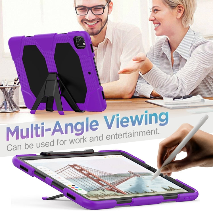 For iPad Pro 12.9 inch (2020) Shockproof Colorful Silicon + PC Protective Tablet Case with Holder & Shoulder Strap & Hand Strap (Purple) - iPad Pro 12.9 (2020) Cases by buy2fix | Online Shopping UK | buy2fix