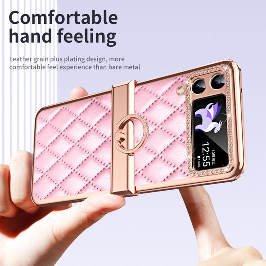 For Samsung Galaxy Z Flip4 Grid Leather Pattern Electroplating Frame Folding Phone Case(Pink) - Galaxy Z Flip4 5G Cases by buy2fix | Online Shopping UK | buy2fix