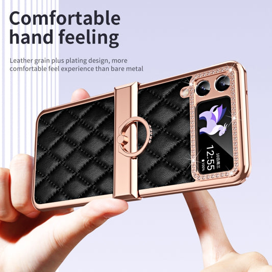 For Samsung Galaxy Z Flip4 Grid Leather Pattern Electroplating Frame Folding Phone Case(Black) - Galaxy Z Flip4 5G Cases by buy2fix | Online Shopping UK | buy2fix