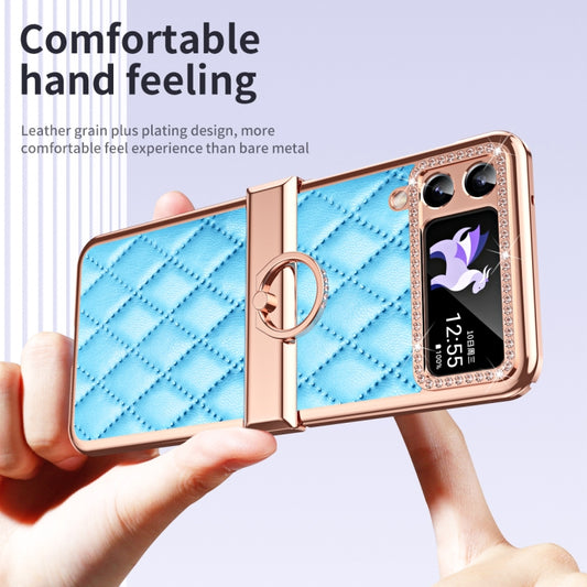 For Samsung Galaxy Z Flip4 Grid Leather Pattern Electroplating Frame Folding Phone Case(Blue) - Galaxy Z Flip4 5G Cases by buy2fix | Online Shopping UK | buy2fix