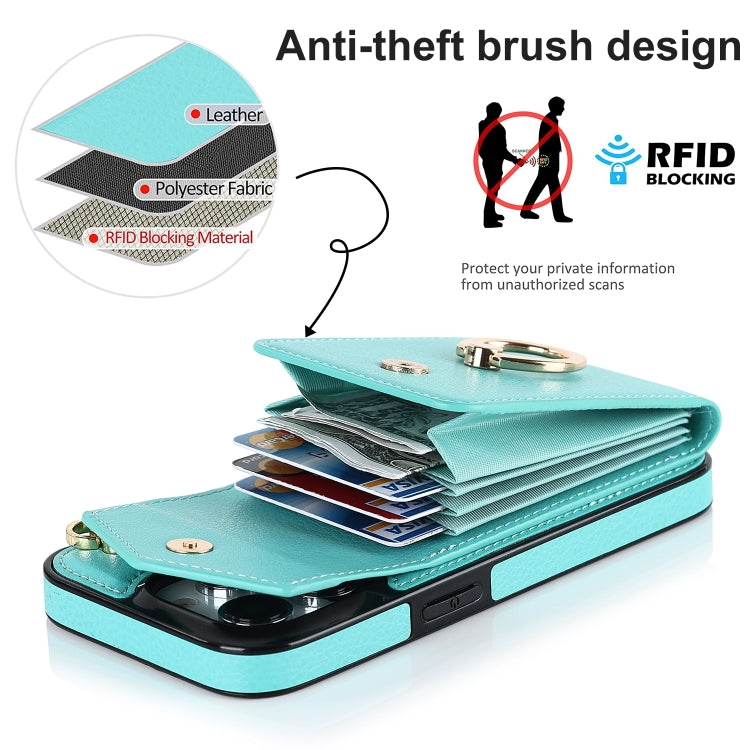 For iPhone 13 Pro Max Anti-theft RFID Card Slot Phone Case(Mint Green) - iPhone 13 Pro Max Cases by buy2fix | Online Shopping UK | buy2fix