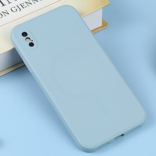 For iPhone XS Max Liquid Silicone Full Coverage Shockproof Magsafe Phone Case(Light Blue) by buy2fix
