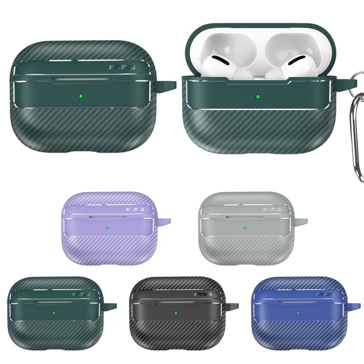 For AirPods Pro Carbon Fiber Texture Anti-fall Earphone Protective Case(Blue) by buy2fix