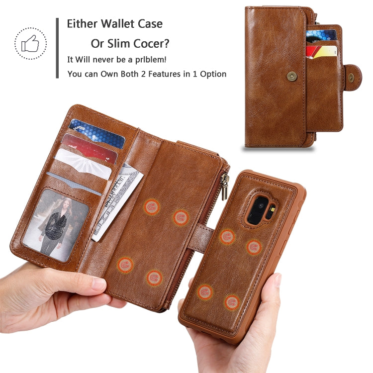 For Galaxy S9 Multifunctional Retro Detachable Magnetic Horizontal Flip Leather Case with Card Slots & Holder & Wallet & Photo Frame(Brown) - Galaxy Phone Cases by buy2fix | Online Shopping UK | buy2fix