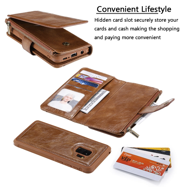 For Galaxy S9 Multifunctional Retro Detachable Magnetic Horizontal Flip Leather Case with Card Slots & Holder & Wallet & Photo Frame(Brown) - Galaxy Phone Cases by buy2fix | Online Shopping UK | buy2fix