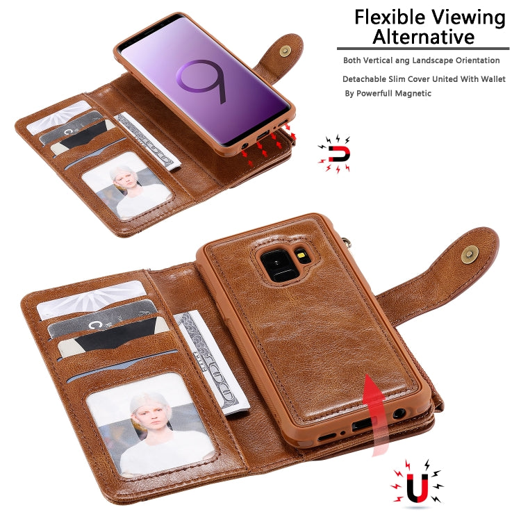 For Galaxy S9 Multifunctional Retro Detachable Magnetic Horizontal Flip Leather Case with Card Slots & Holder & Wallet & Photo Frame(Brown) - Galaxy Phone Cases by buy2fix | Online Shopping UK | buy2fix