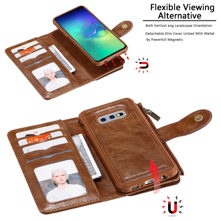 For Galaxy S10e Multifunctional Retro Detachable Magnetic Horizontal Flip Leather Case with Card Slots & Holder & Wallet & Photo Frame(Brown) - Galaxy Phone Cases by buy2fix | Online Shopping UK | buy2fix