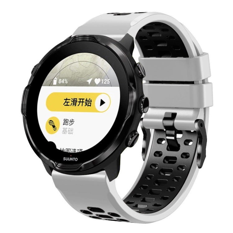 For Suunto 7 Three Rows Holes Silicone Watch Band(White Black) - by buy2fix | Online Shopping UK | buy2fix