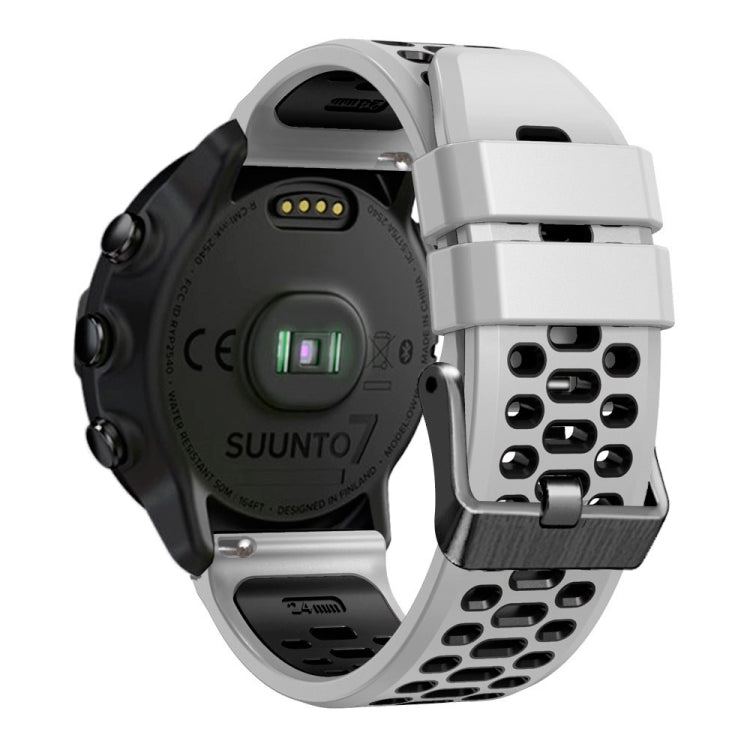 For Suunto 7 Three Rows Holes Silicone Watch Band(White Black) - by buy2fix | Online Shopping UK | buy2fix