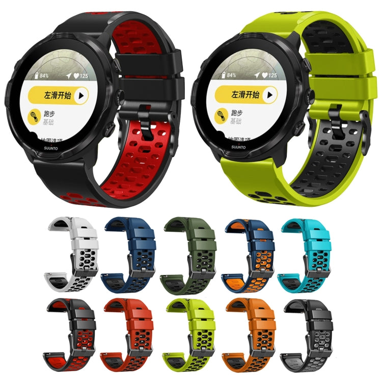 For Suunto 7 Three Rows Holes Silicone Watch Band(White Black) - by buy2fix | Online Shopping UK | buy2fix