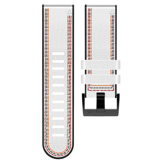 For Garmin Fenix 7X Tricolor Stitching Silicone Leather Watch Band(White) by buy2fix