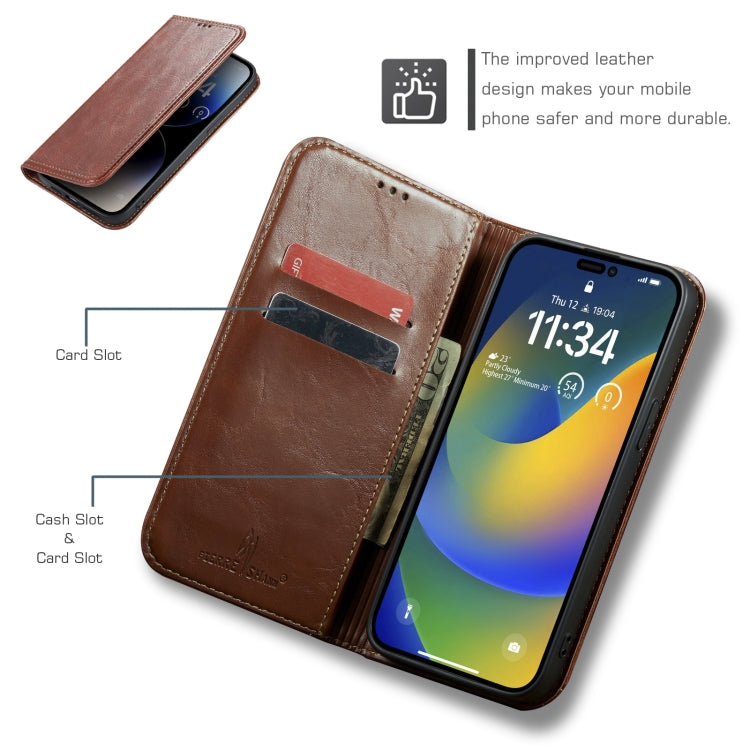 For iPhone 14 FIERRE SHANN Vintage Bark Texture Wallet Leather Phone Case(Brown) - iPhone 14 Cases by FIERRE SHANN | Online Shopping UK | buy2fix