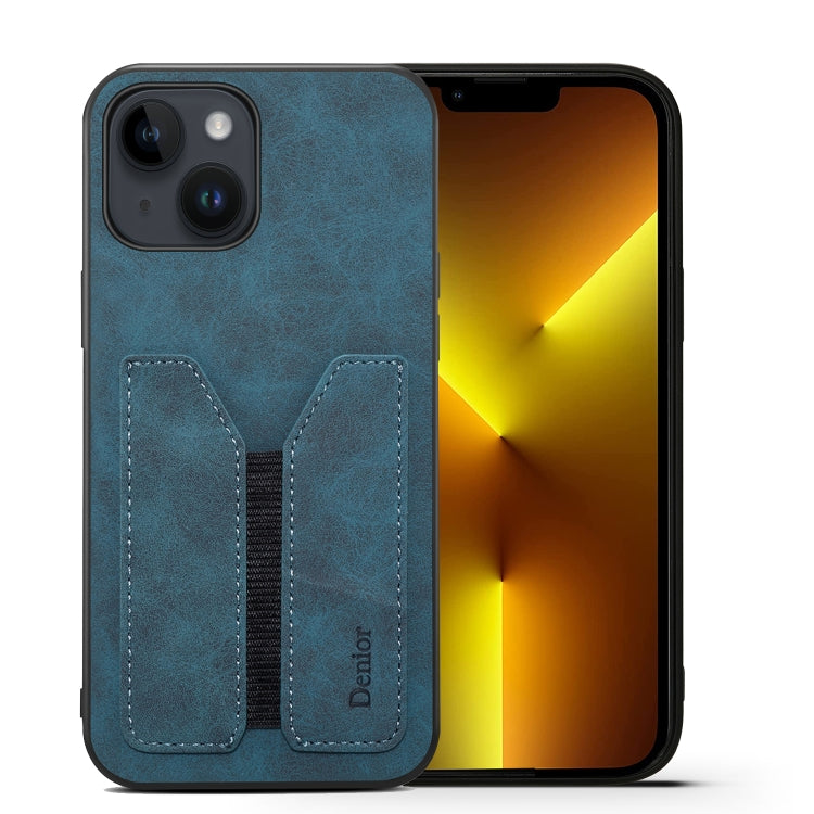 For iPhone 14 Denior DV Elastic Card PU Back Cover Phone Case(Blue) - iPhone 14 Cases by Denior | Online Shopping UK | buy2fix
