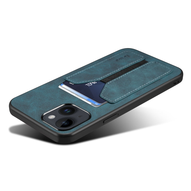 For iPhone 14 Denior DV Elastic Card PU Back Cover Phone Case(Blue) - iPhone 14 Cases by Denior | Online Shopping UK | buy2fix