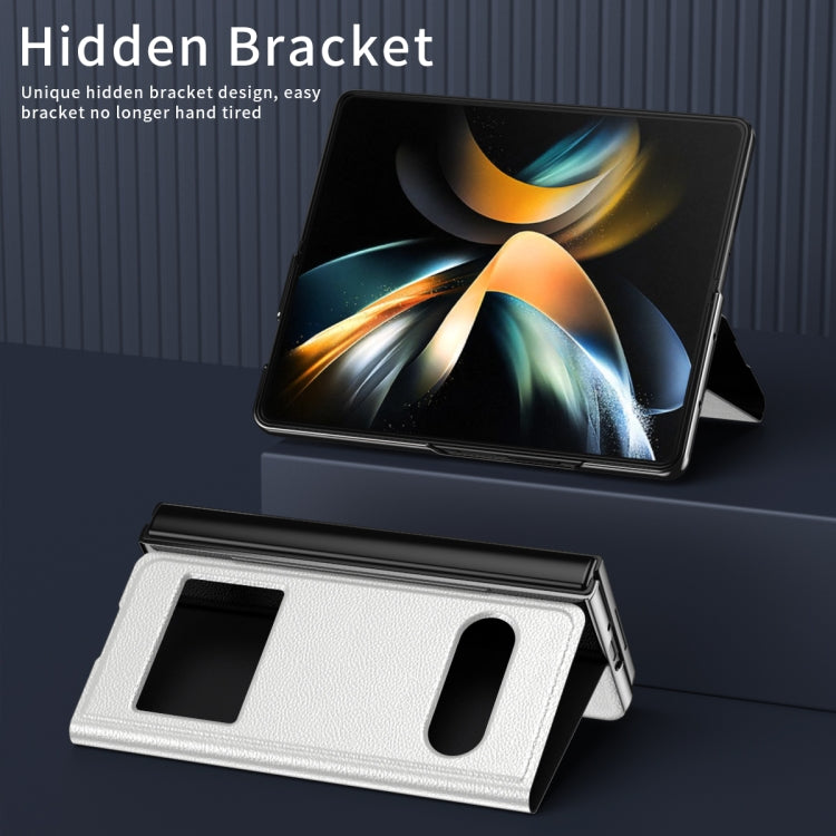 For Samsung Galaxy Z Fold4 Mature Window View Flip Leather Phone Case(White Lychee) - Galaxy Z Flip4 5G Cases by buy2fix | Online Shopping UK | buy2fix