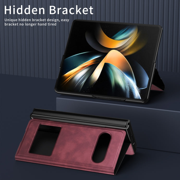 For Samsung Galaxy Z Fold2 5G Mature Window View Flip Leather Phone Case(Red Nappa) - Galaxy Phone Cases by buy2fix | Online Shopping UK | buy2fix