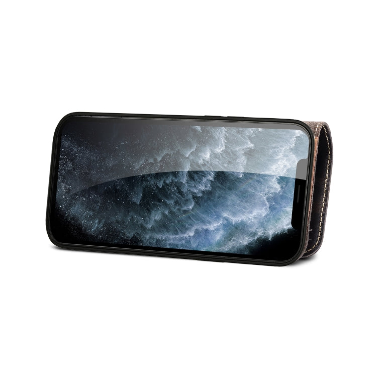 For iPhone 14 Plus Denior Oil Wax Cowhide Magnetic Button Genuine Leather Case(Black) - iPhone 14 Plus Cases by Denior | Online Shopping UK | buy2fix