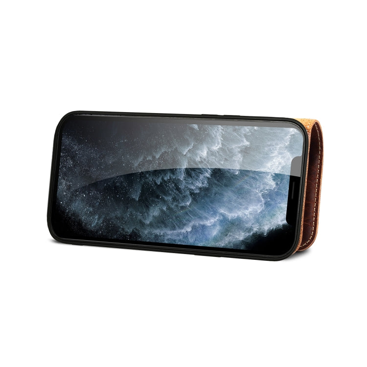 For iPhone 14 Plus Denior Oil Wax Cowhide Magnetic Button Genuine Leather Case(Brown) - iPhone 14 Plus Cases by Denior | Online Shopping UK | buy2fix