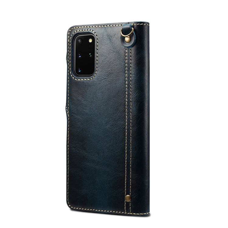 For Samsung Galaxy S20+ Denior Oil Wax Cowhide Magnetic Button Genuine Leather Case(Dark Blue) - Galaxy Phone Cases by Denior | Online Shopping UK | buy2fix