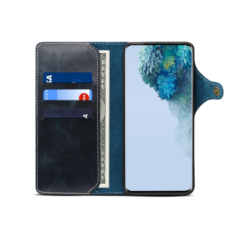 For Samsung Galaxy S20+ Denior Oil Wax Cowhide Magnetic Button Genuine Leather Case(Dark Blue) - Galaxy Phone Cases by Denior | Online Shopping UK | buy2fix