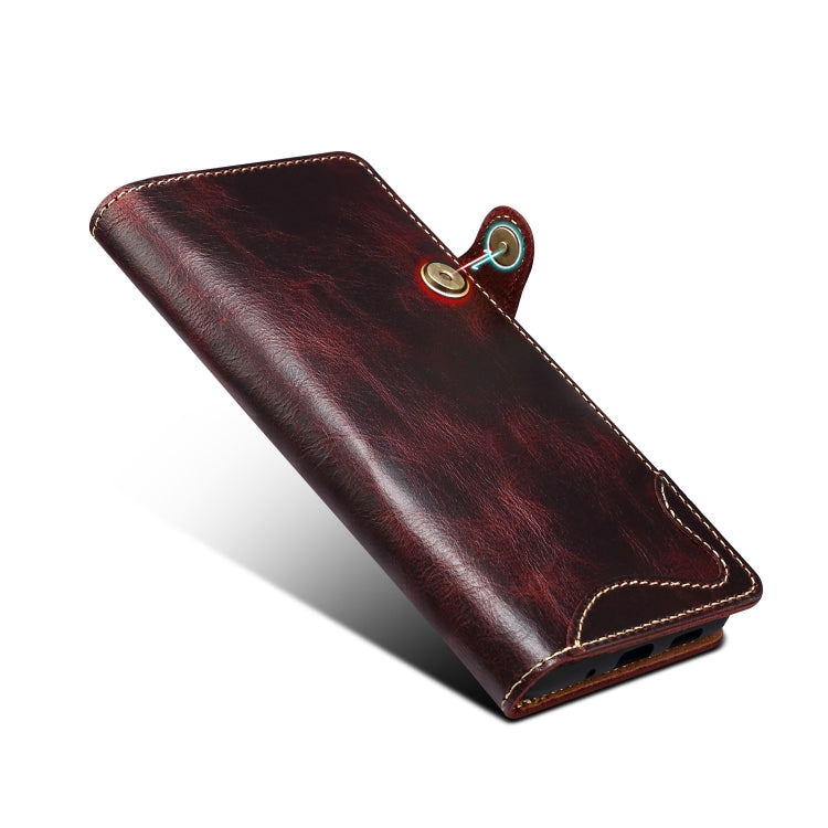 For Samsung Galaxy S20+ Denior Oil Wax Cowhide Magnetic Button Genuine Leather Case(Dark Red) - Galaxy Phone Cases by Denior | Online Shopping UK | buy2fix